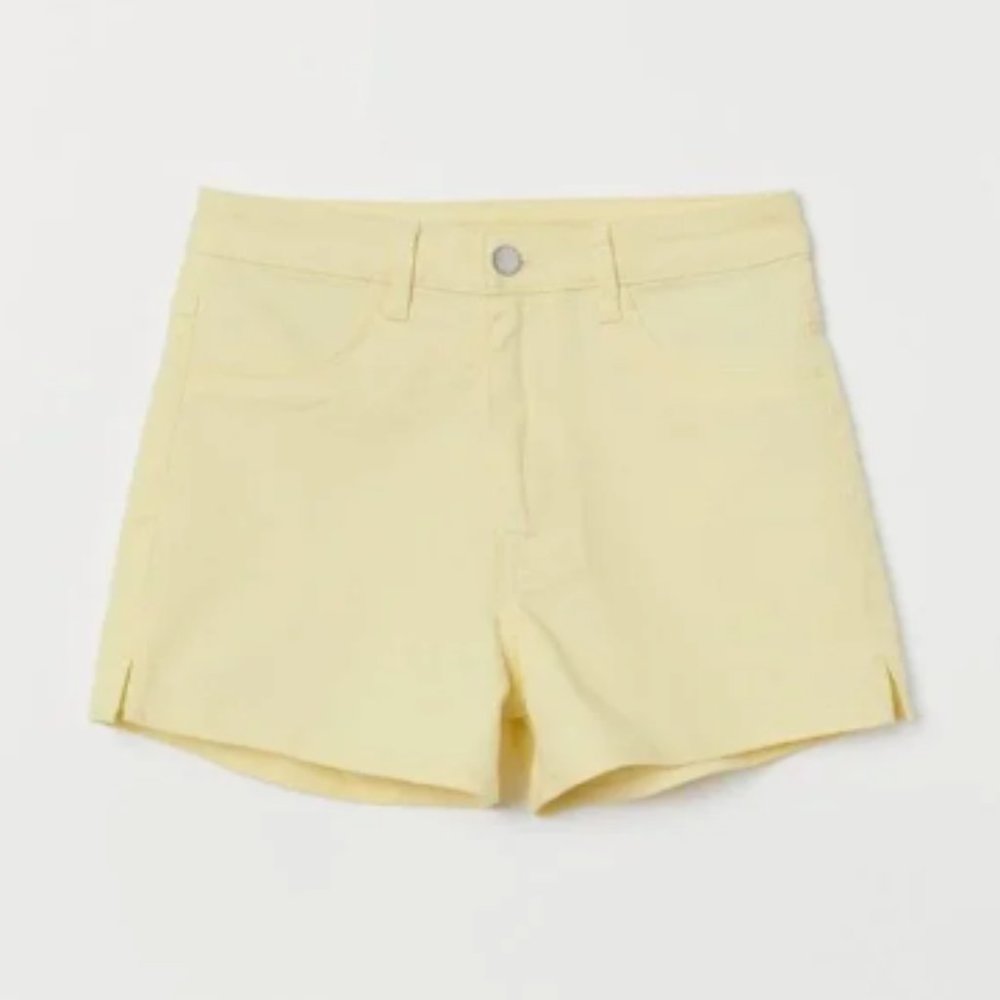 NEW H&M Denim Shorts Classic Stretch Cuffed Stretch Light Yellow SZ 12 - Picture 5 of 11